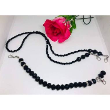 1 Set Konektor Dan Kalung Masker Kristal hitam