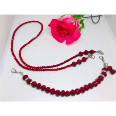 1 Set Konektor Dan Kalung Masker Kristal merah