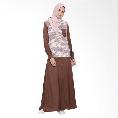 Irna Mutiara Safari Army Line Dress Muslim - Brown Pink