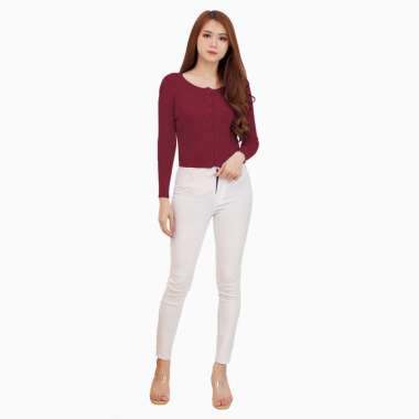 Cardigan Rajut Knitting cropped lengan panjang wanita gaya korea - Jfashion Kahyang Maroon