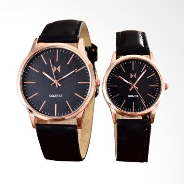 BONICO 2984B-GL-RGB Black Leather Strap Jam Tangan Couple - Black Gold