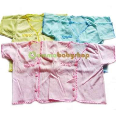 1/2 lusin Baju Bayi Baru Lahir Lengan Pendek Polos Warna Katun