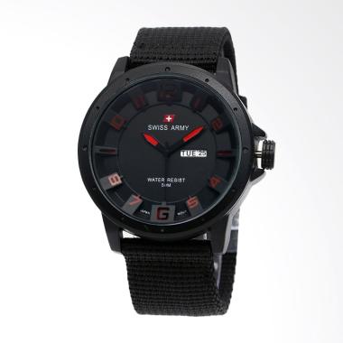 Swiss Army Jam Tangan Pria - Kanvas Hitam Jarum Merah 8014
