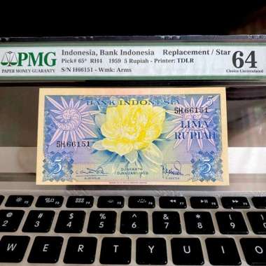 Uang Kuno 5 Rupiah 1959 Bunga Replacement dengan sertifikat PMG 64