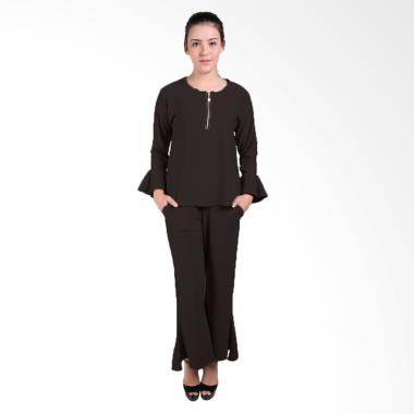 Jfashion Blouse Tangan Terumpet Dan Celana Kulot Setelan Wanita - Priyanka Hitam Jfashion Blouse Tangan Terumpet Dan Celana Kulot Setelan Wanita - Priyanka Hitam