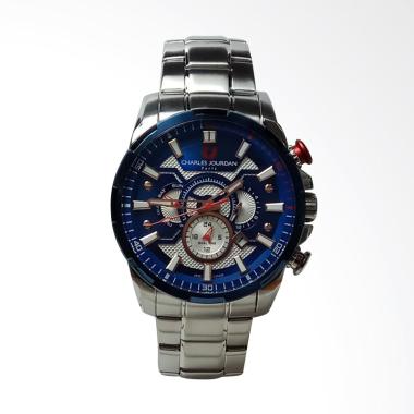 Charles Jourdan Dual Time Stainless Steel Jam Tangan Pria - Silver Blue [CJ1028-1382] Silver