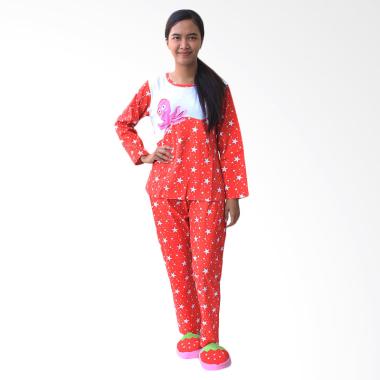 Aily 1052 Lengan Panjang Setelan Baju Tidur Wanita - Merah