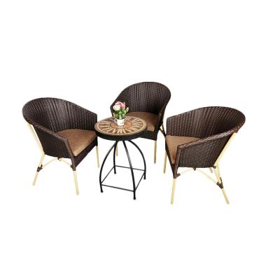 Pine Rotan Furniture 001 Set Kursi dan Meja Teras - Dark Brown