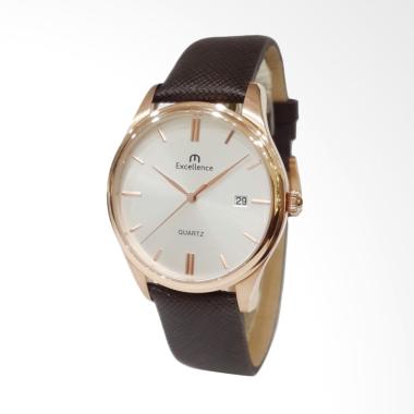 Excellence 8115MRGWHBN Brown Leather Strap Jam Tangan Pria - Rose Gold