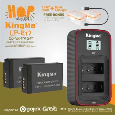 KingMa Paket Complete Baterai LCD Charger Set LP-E17 Canon EOS M6 Mark II M3 M5 M6 200D 760D Etc BLA