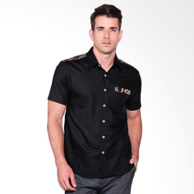 Batik Heritage Combination On Shoulder Slim Fit Kemeja Pria - Hitam
