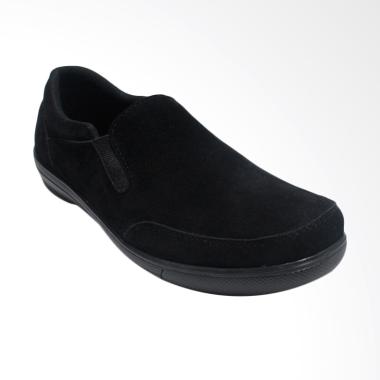 Black Shoes Suede Sepatu Slip On Pria - Hitam [A6]