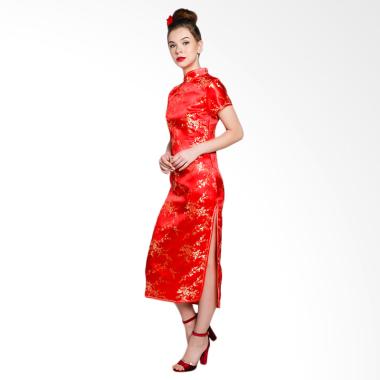 Papercut Katty Amapola Flower Cheongsam Long Dress - Red Gold
