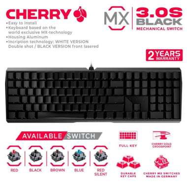 Cherry MX Mechanical Gaming Keyboard Black Full Keys - MX 3.0S NBL RED SILENT