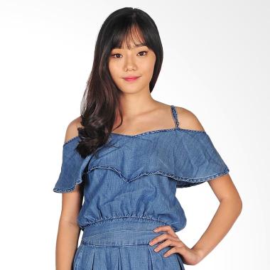 SJO & SIMPAPLY Melona Denim Women's Blouse Wanita - Medium Blue