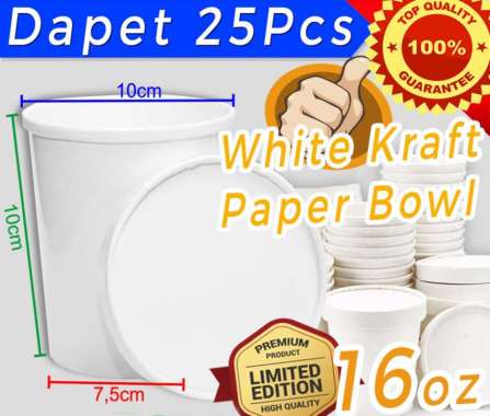 FOOD GRADE WHITE KRAFT PAPER BOWL + LID /PAPER BOWL PUTIH 16oz -480ml