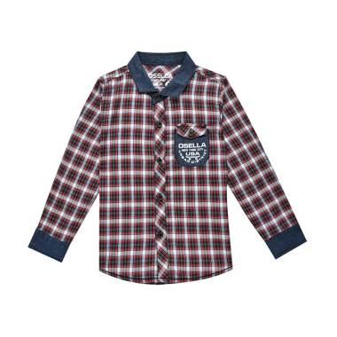 Osella Kids Long Shirt Kotak KTG Bobok Kemeja Anak Laki-Laki - Biru Navy Red [Size L-S]