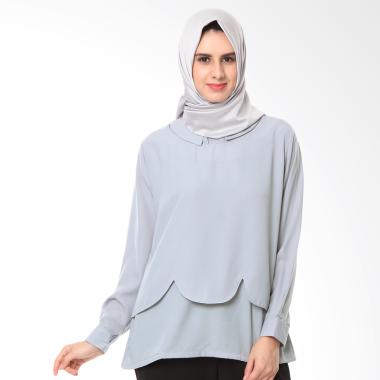 Covered Up Qansha Tops in Grey Blouse Muslim Wanita - Grey