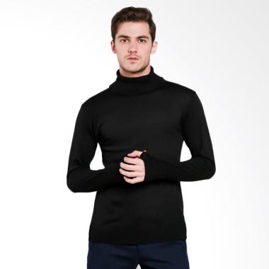 VM Rajut Krah Tinggi Polos Panjang Sweater Pria - Hitam