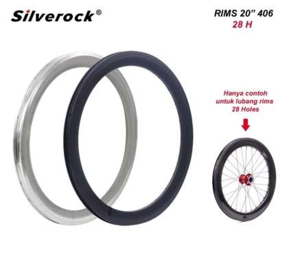 Rims Silverock 20 406 28H Double Wall Alloy Velg Sepeda 20 - 28Holes Standar Hole 28 Hitam