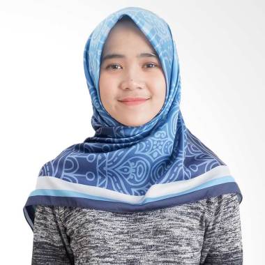 Tiffany Kenanga Printing Satin Hermes Angelina Jilbab Segiempat - Blue Pattern