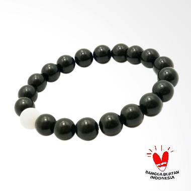 Vee Batu Giok Gelang Terapi Kesehatan - Hitam Kombinasi Putih [10 mm]