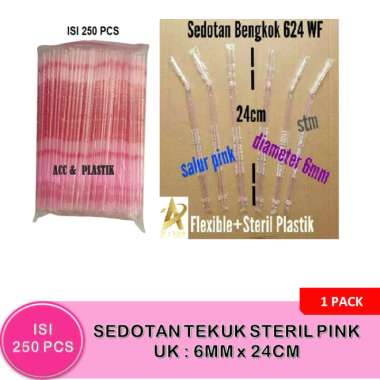 Isi 250 pcs - Sedotan Pink 6mm24cm Sedotan steril Pink / Sedotan Plastik Pink / Sedotan Pink Tekuk -