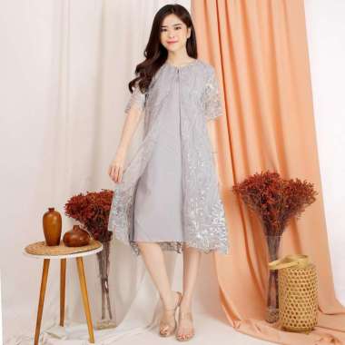 Dress Daisy Tile Bordir Brukat Glitter Mutiara Tule Brokat Tulle Tille Mewah Terbaru ABU
