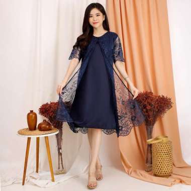 Dress Daisy Tile Bordir Brukat Glitter Mutiara Tule Brokat Tulle Tille Mewah Terbaru NAVY