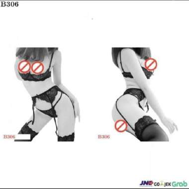 B306 - Bikini Bra Set Hitam Transparan Bra Kawat Open Cup Garter