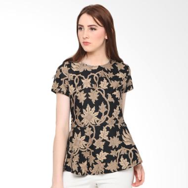 FBW Yarra Peplum Batik Kembang Blouse Wanita - Hitam