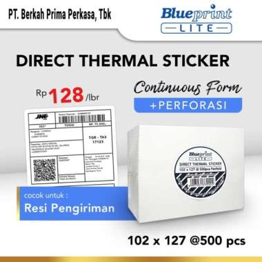Direct Thermal Sticker 102 x 127 , Stiker Label Resi BLUEPRINT Lite 102x127 mm 500Pcs CF