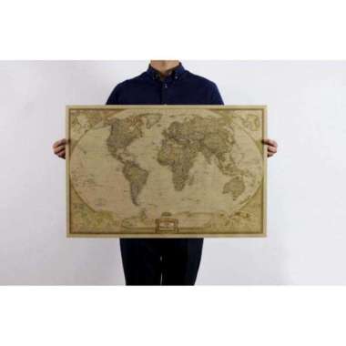 JFactory Poster Peta Dunia Large Vintage World Map Hiasan Dinding