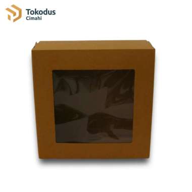 Kotak Kardus Cake Makanan 25 x 25 x 10cm Mika jendela Mewah - Tokodus Coklat