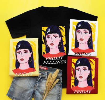ELLIPSESINC Kaos Oversize Pria & Wanita Friday Feelings L Kuning