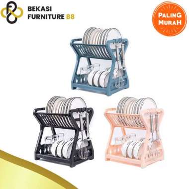 Rak piring plastik - Rak dapur pengering piring 2 susun
