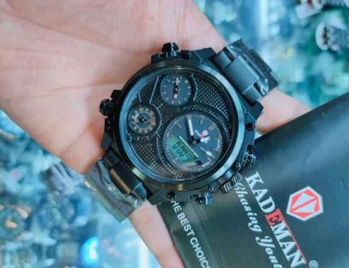 BERGARANSI 100% Jam Tangan Pria KADEMAN DUALTIME ORIGINAL Water Resistant Rantai Stainlees Steel Jam