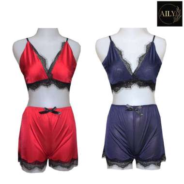 Aily FR12 Setelan Baju Tidur Wanita Mini - Pilih Warna Navy