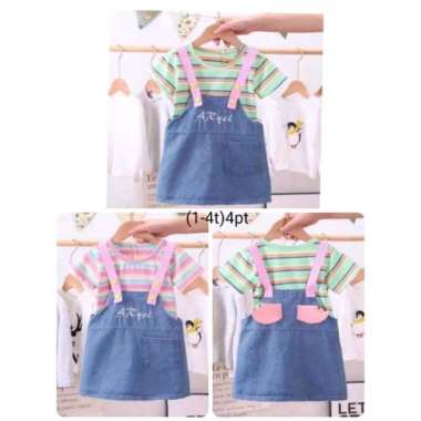 SETELAN OVERALL ROK JEANS IMPORT LUCU setelan baju anak cewek kaos anak perempuan jumpsuit jeans ana