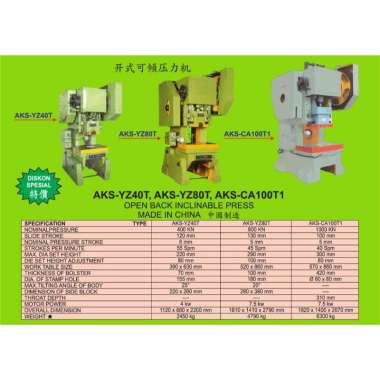 Mesin Pon Pres 80Ton Open Back Inclinable Press Machine Importir - YZ80T