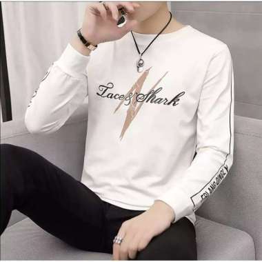 Pria Lt.Lace Kaos Cowok Lengan Panjang PUTIH