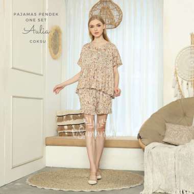 vSamantha - One Set Piyama Rayon Pendek Ruffle Motif Aulia Milo