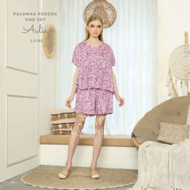 vSamantha - One Set Piyama Rayon Pendek Ruffle Motif Aulia Lilac