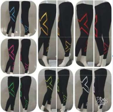 Legging senam aerobik zumba yoga gym fitness model XX hitam lis silver