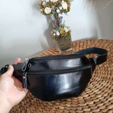 Tas Pinggang Kulit Pria/Wanita Asli Kulit Domba Hitam Kulit Pull