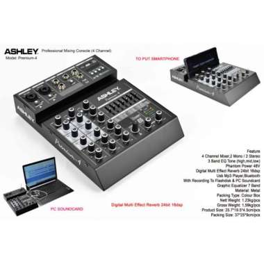 Mixer Ashley Premium 4 Original 4 Channel Bluetooth - USB With Soundca - REVERB 4
