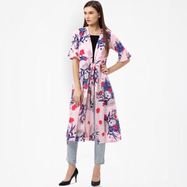 MKY Clothing Stripe Floral Long Kimono Cardigan Wanita
