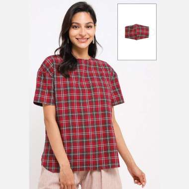 Agness Plaid Blouse Inc Face Mask S-M Maroon