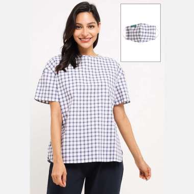 Agness Plaid Blouse Inc Face Mask S-M Navy
