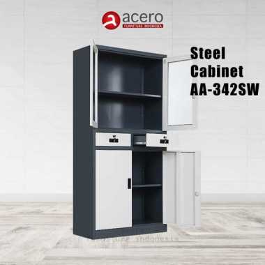 Lemari Arsip ACERO Lemari Besi-50% Pintu Kaca + Laci AA-342SW